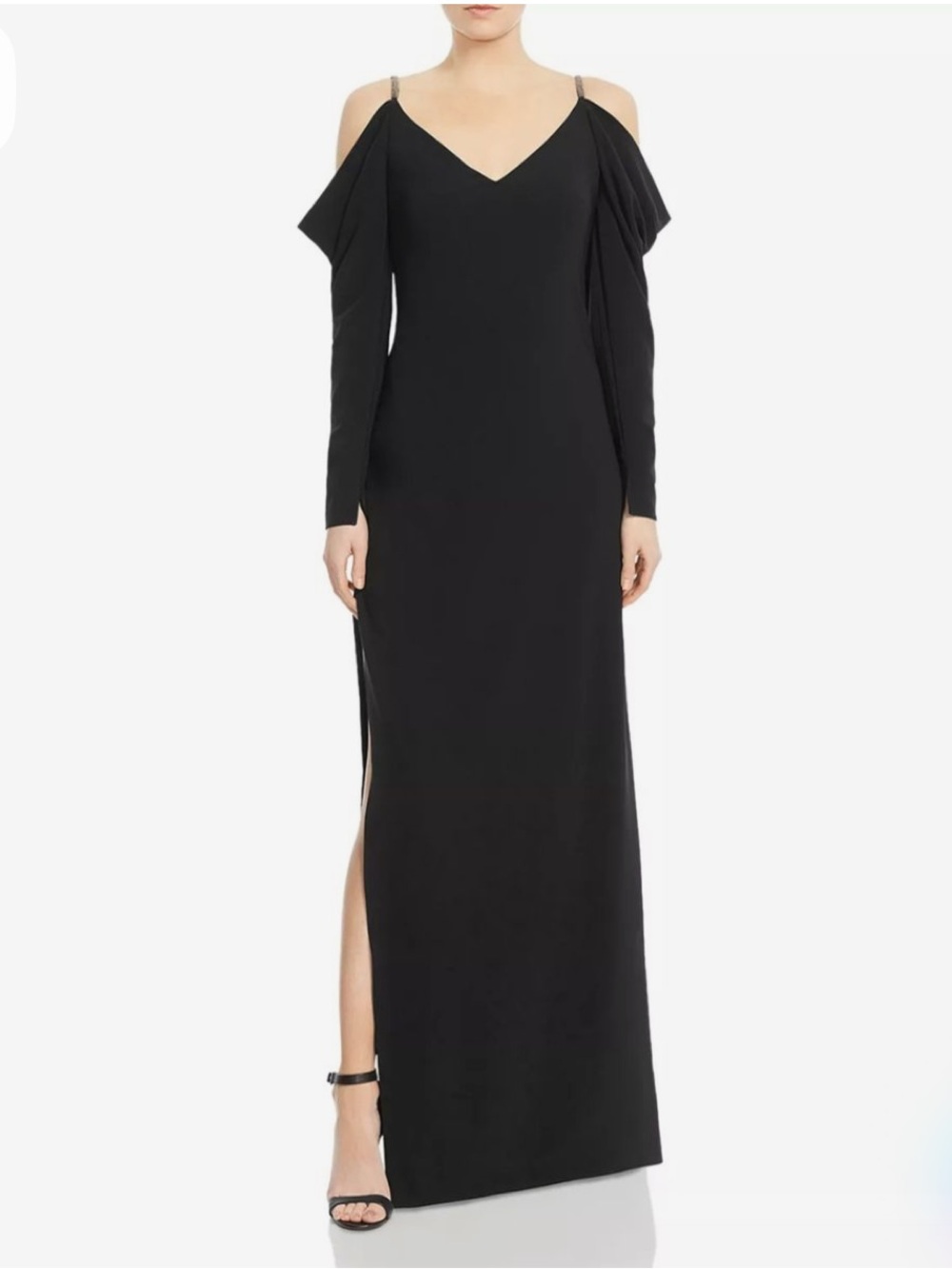 Halston Heritage Black Cold-Shoulder Evening Gown